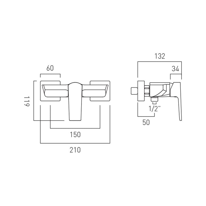 Vado Axces Ekko Exposed Manual Shower Valve - Chrome