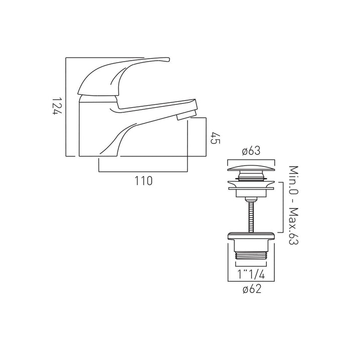 Vado Matrix Mono Basin Mixer Tap with Push Basin Waste - Chrome