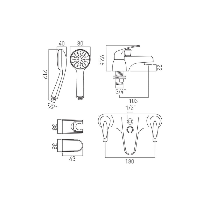 Vado Matrix Deck Mounted Bath Shower Mixer Tap With Shower Kit - Chrome