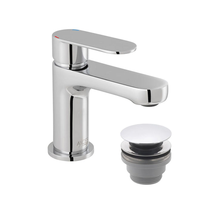 Vado Metiz Mini Mono Basin Mixer Tap With Push Basin Waste - Chrome