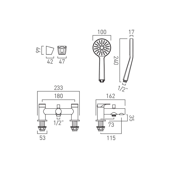 Vado Metiz Deck Mounted Bath Shower Mixer Tap With Shower Kit - Chrome