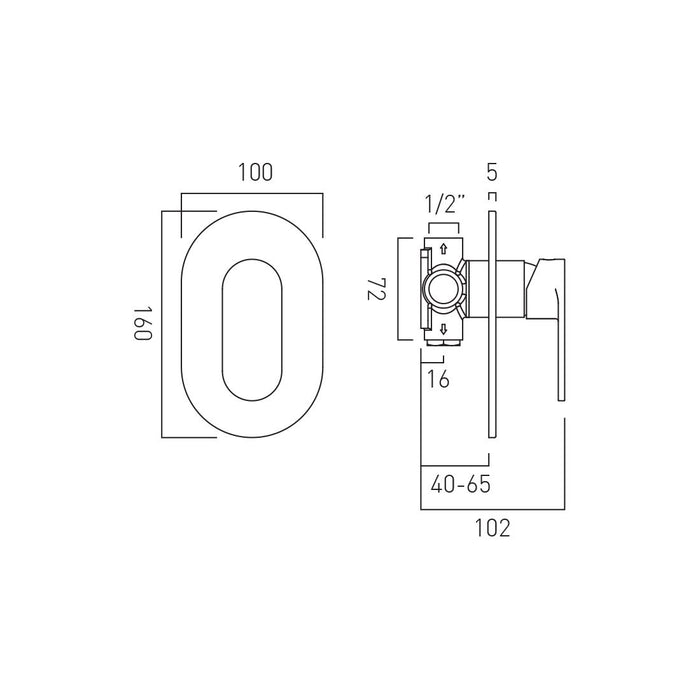 Vado Metiz 1 Outlet Concealed Manual Shower Valve - Chrome