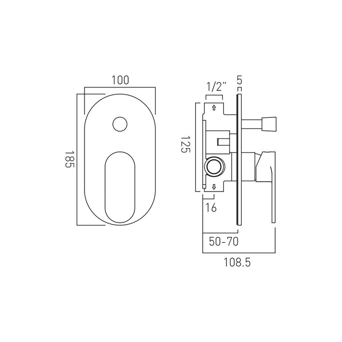 Vado Metiz 2 Outlet Concealed Manual Shower Valve with Diverter - Chrome