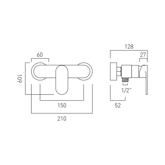 Vado Metiz Wall Mounted Exposed Manual Shower Valve - Chrome