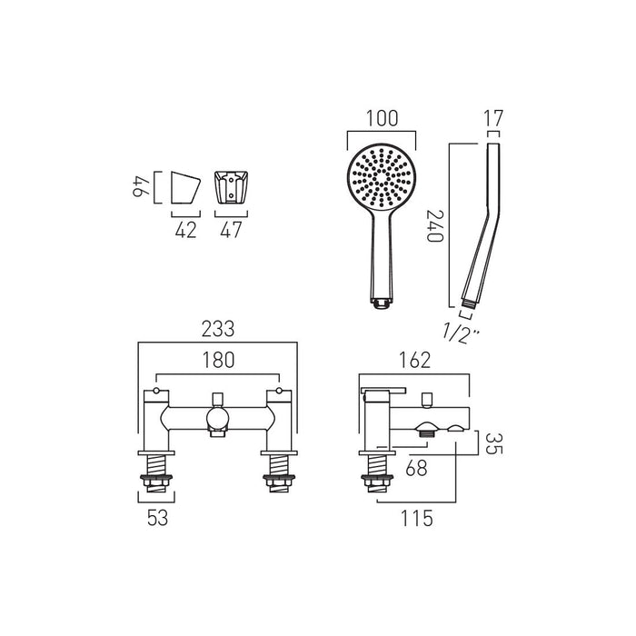 Vado Nuri Deck Mounted Bath Shower Mixer Tap With Shower Kit - Chrome