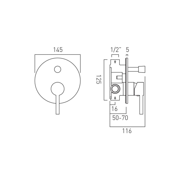 Vado Nuri 2 Outlet Concealed Manual Shower Valve with Diverter - Chrome