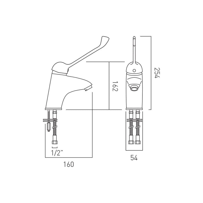 Vado PROJECT LINE Mono Basin Mixer Tap with Hospital Lever - Chrome
