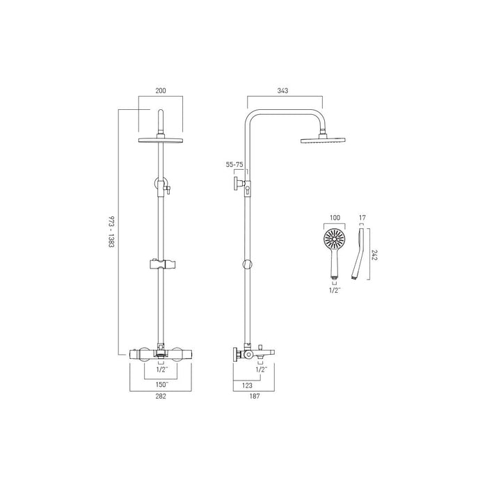 Vado Sirkel Thermostatic Shower Column with Easy Fit Bracket - Chrome