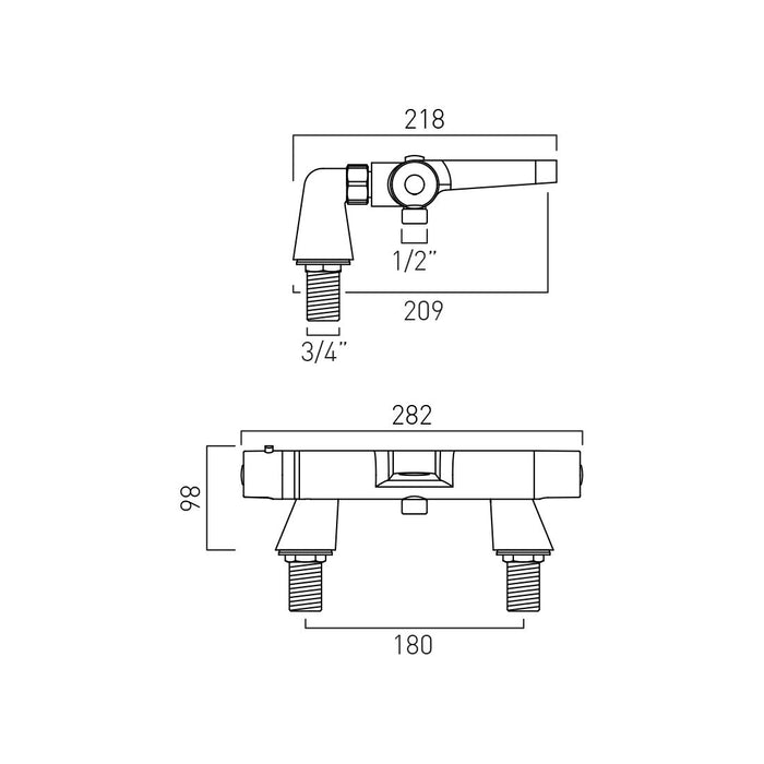 Vado Sirkel Deck Mounted Thermostatic Bath Shower Mixer Tap - Chrome