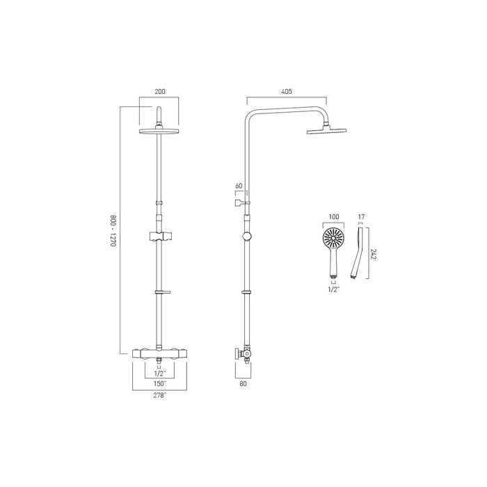 Vado Sirkel Exposed Thermostatic Shower Column with Easy Fit Bracket - Chrome