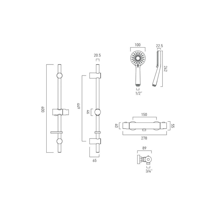 Vado Sirkel Thermostatic Shower Package With Multi Function Handset - Chrome