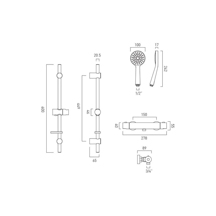 Vado Sirkel Thermostatic Shower Package With Single Function Handset - Chrome