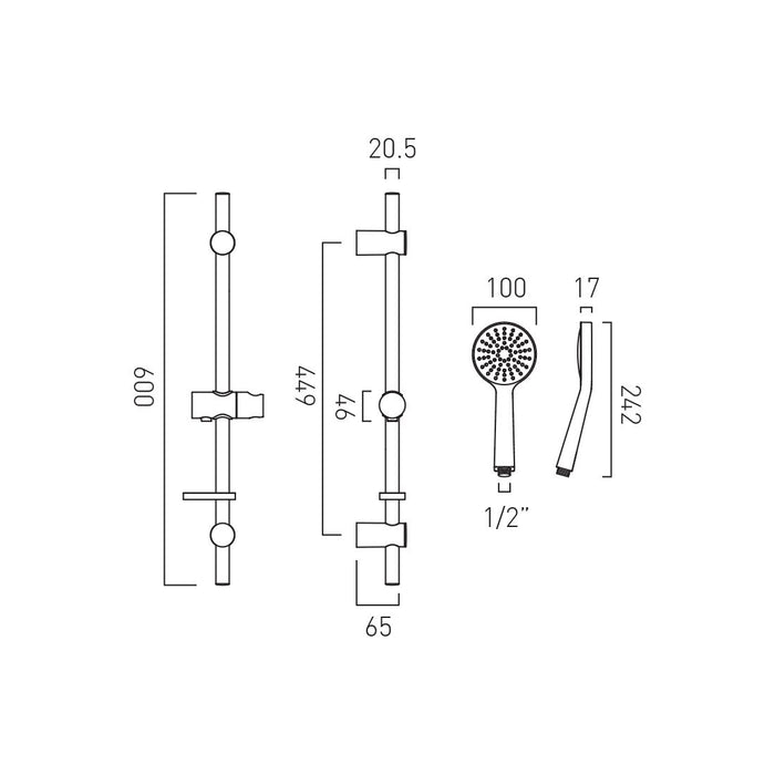 Vado Sirkel Single Function Slide Rail Kit - Chrome