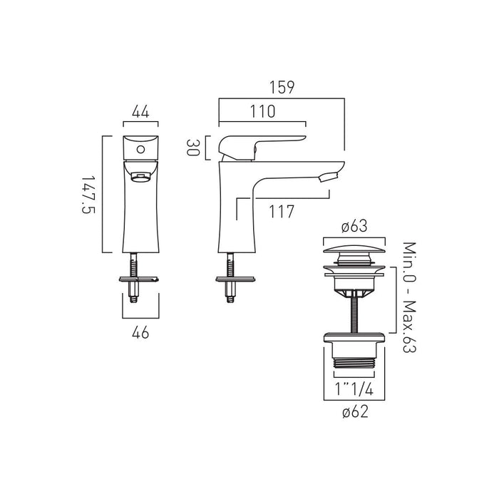 Vado Vala Mono Basin Mixer Tap With Push Basin Waste - Chrome