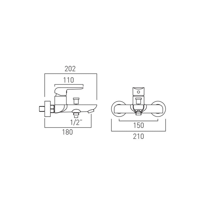Vado Vala Wall Mounted Bath Shower Mixer Tap - Chrome