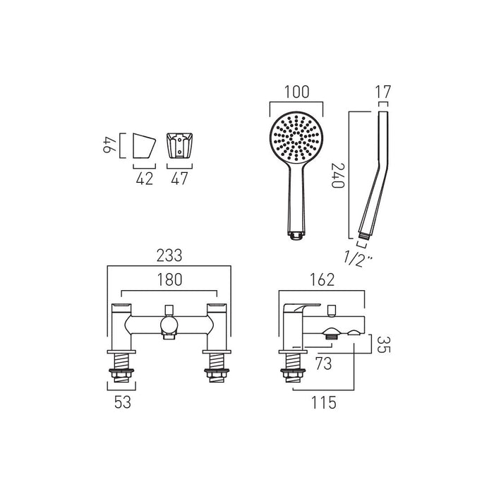 Vado Vala Deck Mounted Bath Shower Mixer Tap With Shower Kit - Chrome