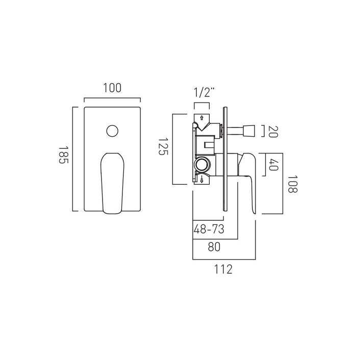 Vado Vala 2 Outlet Concealed Manual Shower Valve with Diverter - Chrome