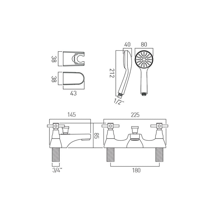Vado Vecta Deck Mounted Bath Shower Mixer Tap With Shower Kit - Chrome