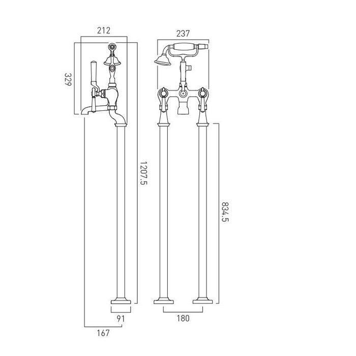 Vado Axbridge Lever Floor Standing Bath Shower Mixer Tap With Shower Kit