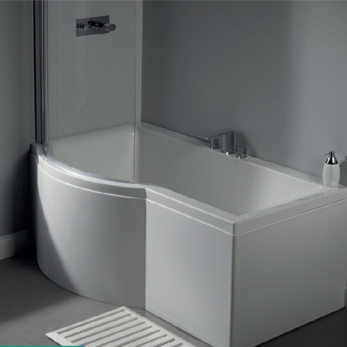 Eastbrook Urban Carronite P Shaped Shower Bath - 1500mm x 750mm/900mm - No Tap Holes - Left Handed - White