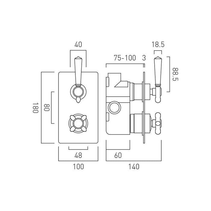 Vado Axbridge 1 Outlet, 2 Handle Thermostatic Concealed Shower Valve