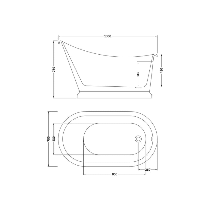 BC Design Penny Freestanding Slipper Bath - 1360mm x 750mm