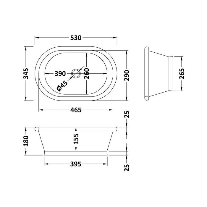 BC Designs 345mm SitOn Countertop Basin - Countertop