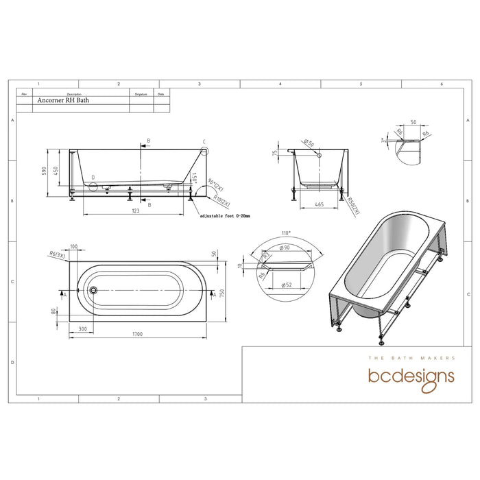 BC Designs Ancorner Single Ended Shower Bath - 1700mm x