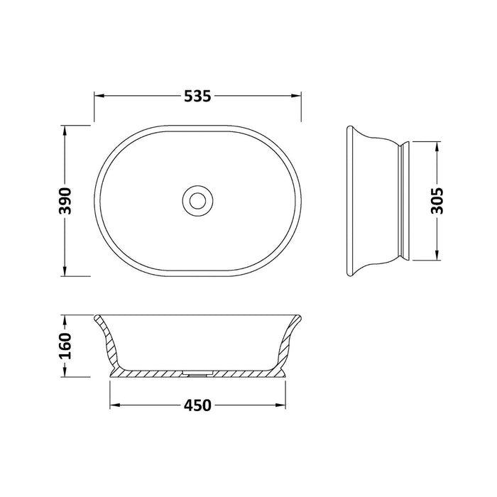 BC Designs Bampton 390mm Sit-On Countertop Basin - Polished
