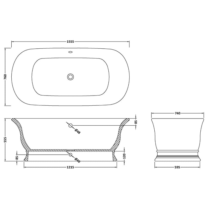 Bc Designs Bampton Freestanding Double Ended Bath - 1555mm