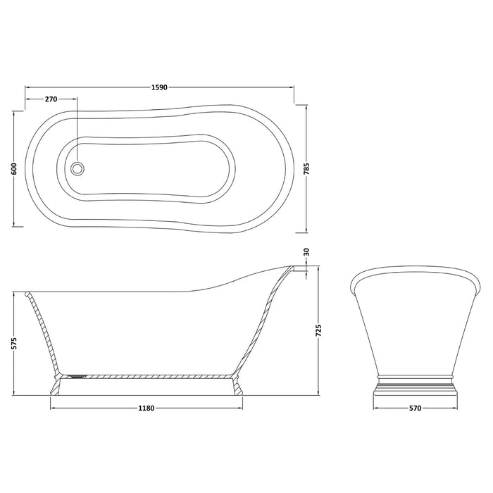 BC Designs Cian Freestanding Slipper Bath - 1590mm x 785mm
