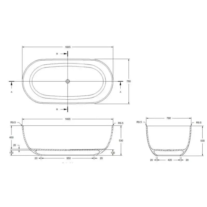 BC Designs Crea 1665mm Stone Freestanding Bath - Polished 
