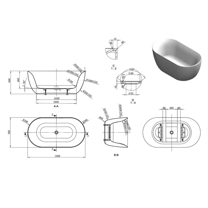 BC Designs Dinkee Freestanding Double Ended Bath with Waste