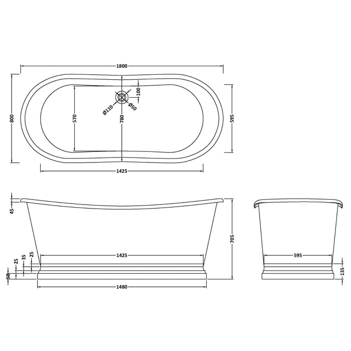 BC Designs Double Ended Freestanding Bath - 1800mm x 800mm