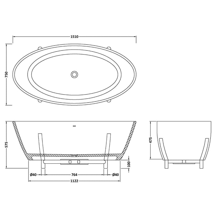 Bc Designs Essex Freestanding Double Ended Bath - 1510mm x