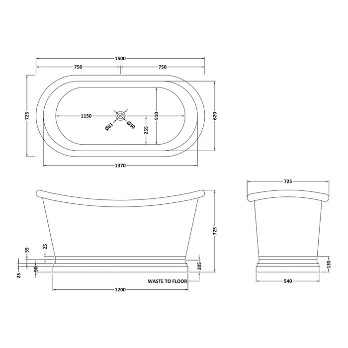 Bc Designs Freestanding Copper Outer/Nickel Inner Boat Bath