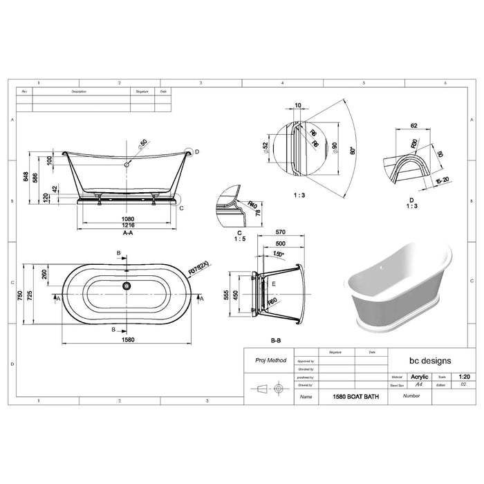 Bc Designs Freestanding Double Ended Boat Bath