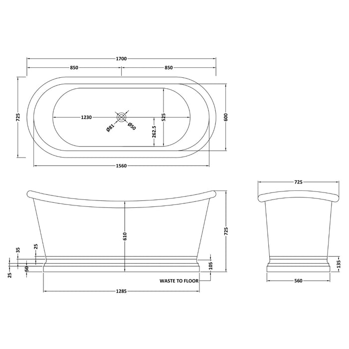 Bc Designs Freestanding Nickel Outer/Nickel Inner Boat Bath