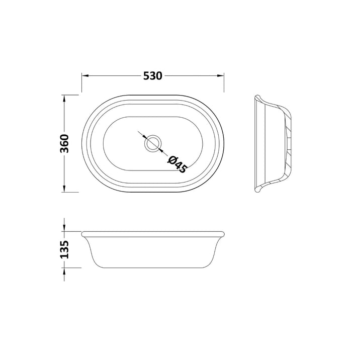 BC Designs Omnia 530mm Sit On Countertop Basin - Polished