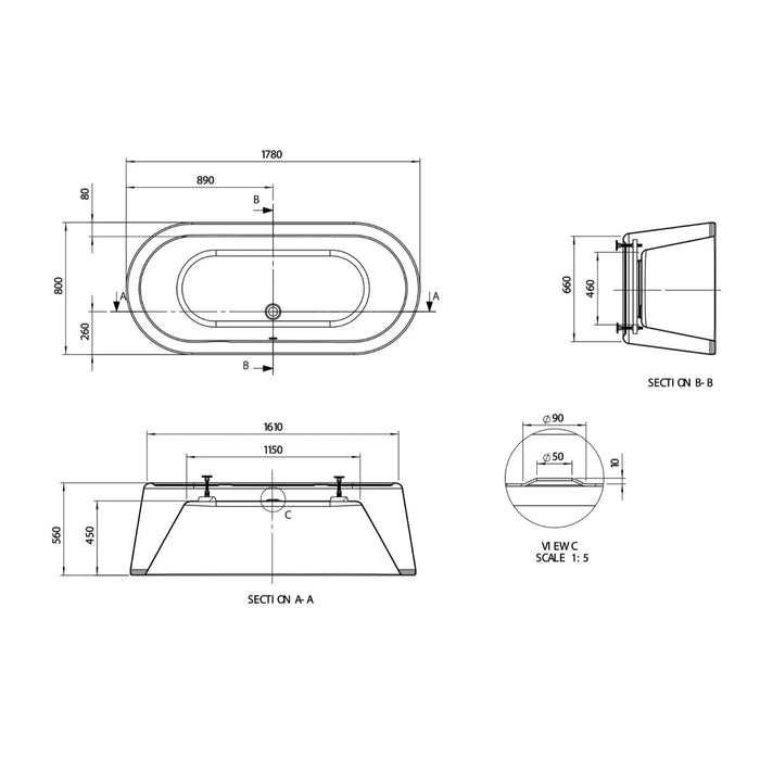 BC Designs Plazia Freestanding Double Ended Bath with Waste