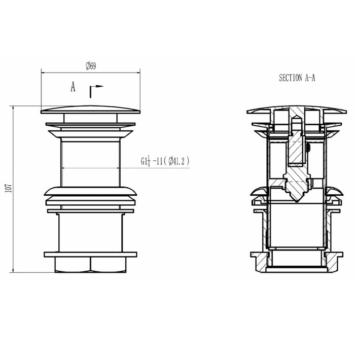 BC Designs Push Down Unslotted Basin Waste for Thin Basin