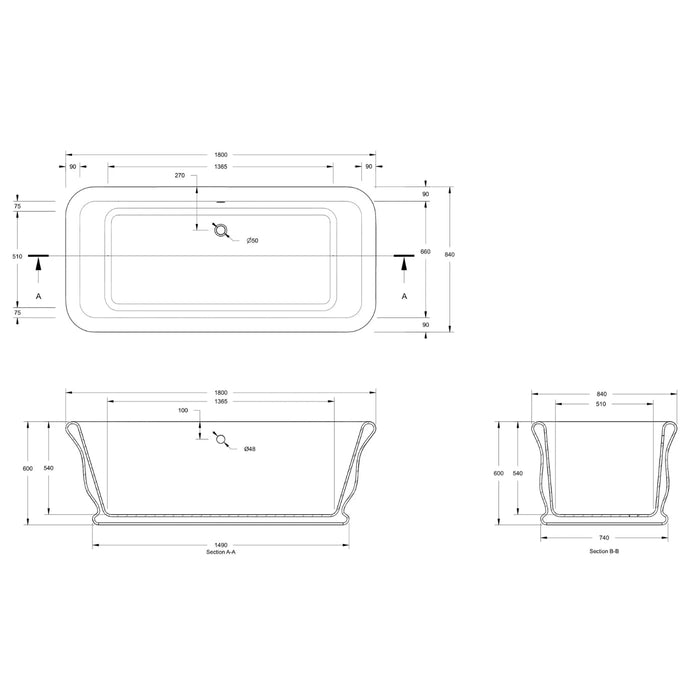 Bc Designs Senator Freestanding Double Ended Bath - 1804mm