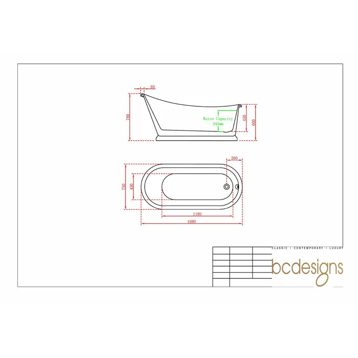 BC Designs Single Ended Slipper Freestanding Bath - 1680mm