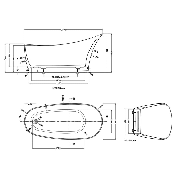 BC Designs Slipp Freestanding Single Ended Bath with Waste