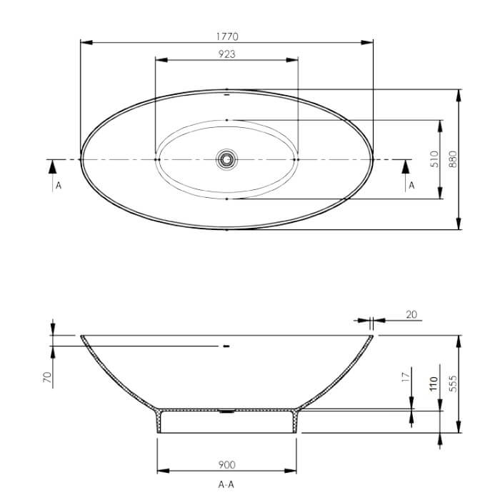 BC Designs Tasse 1770mm Stone Freestanding Bath