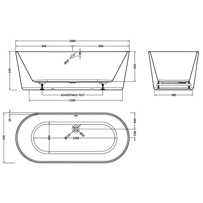 BC Designs Viado Freestanding Double Ended Bath with Waste