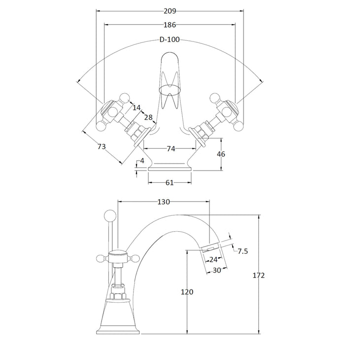 BC Designs Victrion Crosshead Mono Basin Mixer Tap - Basin
