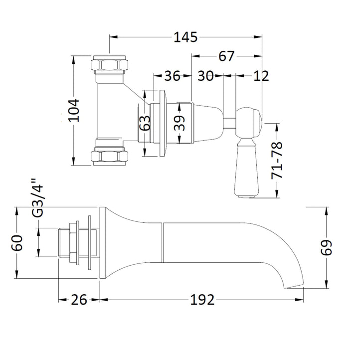 BC Designs Victrion Lever Bath Filler Tap with Spout - Bath