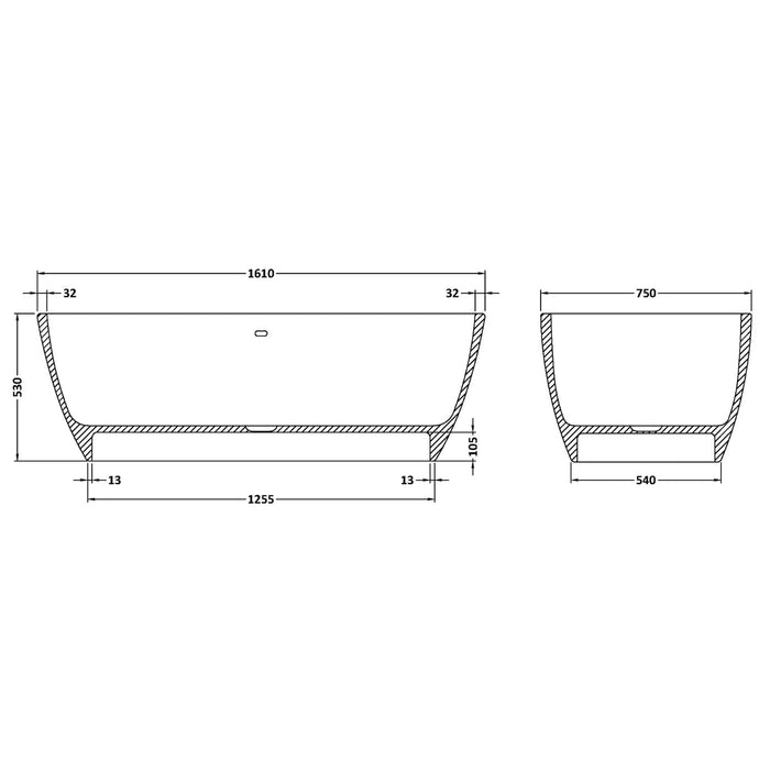 Bc Designs Vive Freestanding Double Ended Bath - 1610mm x