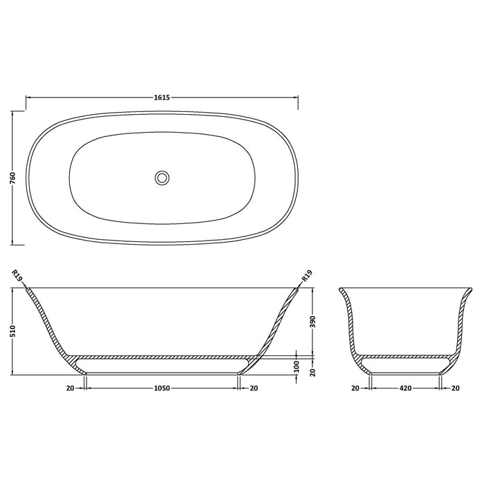 BC Designs Omnia Stone Freestanding Bath - 1615mm x 760mm